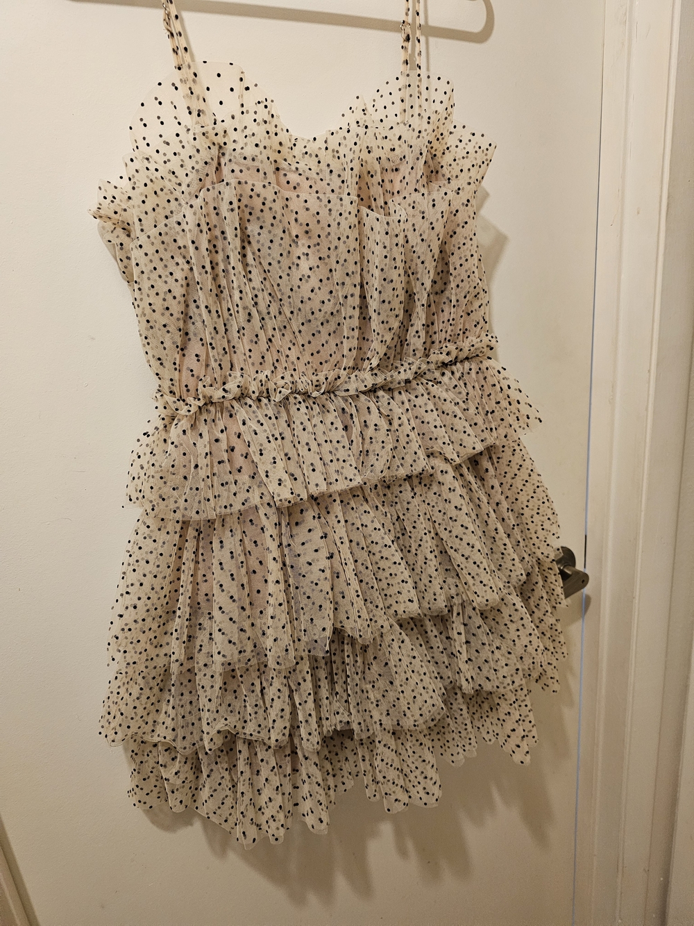 Storia Cream Polka Dot Tiered Ruffle Dress